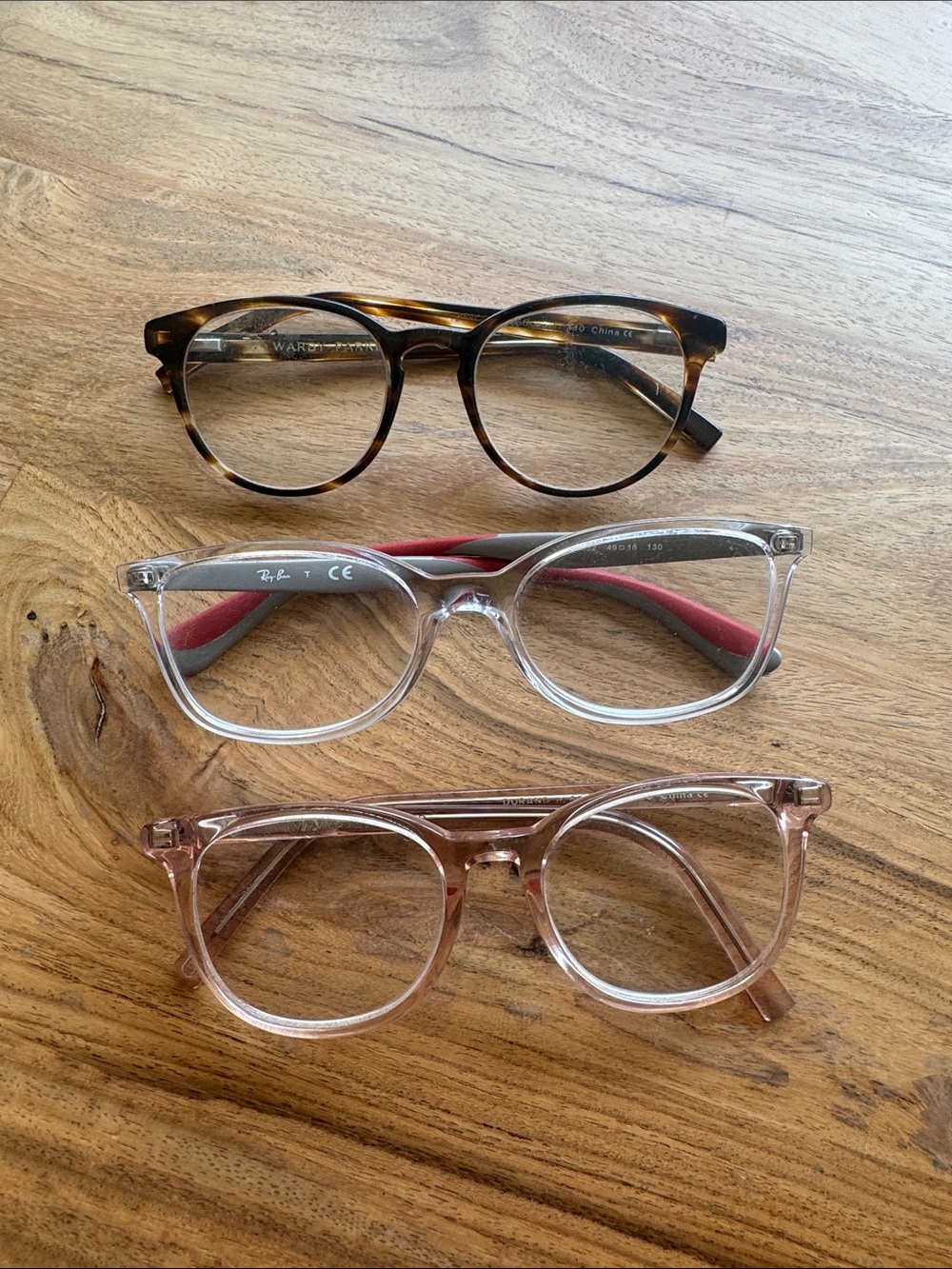 Warby Parker tortoiseshell and clear kids eyeglasses set